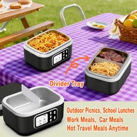 Boîte à lunch chauffante électrique rechargeable intelligente 1,5 L avec contrôle par application mobile, chauffe-plat portable sans eau pour voiture et utilisation en extérieur