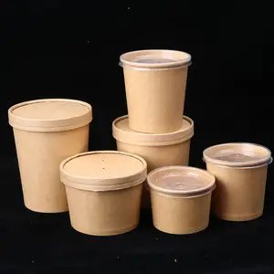 Umweltfreundliche individuell bedruckte Suppenschale aus Kraftpapier mit PP-Deckeln