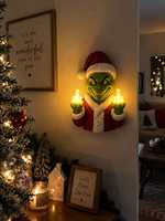 Lumières de Noël populaires pour l'extérieur, amusantes, avec personnage vert, lumière murale LED à piles, décoration de vacances pour porche, entrée, fête