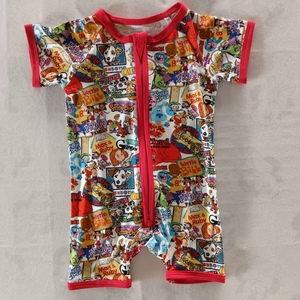 Оптовый комплект детских пижам из бамбуковой вискозы с двусторонней молнией и коротким рукавом, вязаный, на заказ - Product Image 5