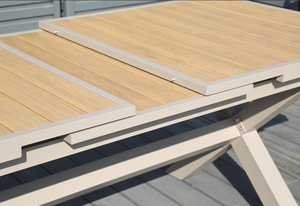 Novo Conjunto de Jantar Moderno Extensível para Pátio <span class=keywords><strong>2026</strong></span> com Tampo de Plástico Madeira Resistente a Raios UV e Móveis de Alumínio para Varanda e Área da Piscina - Product Image 6