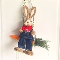 Lapin suspendu artisanal en paille artificielle pour décoration de mariage, maison et jardin, Noël, remise de diplôme - Élégantes décorations de Pâques, idées cadeaux