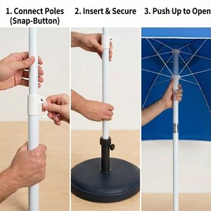 Nouvel Arrivage <span class=keywords><strong>Parasol</strong></span> de Jardin Pliable d'Extérieur 1,8 m avec Mât Central en Fer et Auvent Semi-Polyester pour Plage et Mur - Product Image 3