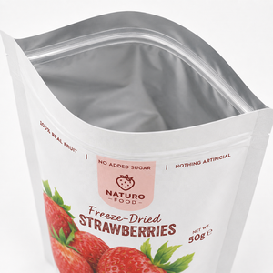 Wholesale Custom Printed Freeze Dried Fruit Packaging Bag Resealable Stand Up Pouch with Strawberry Shape <b>Window</b> - Product Image 4