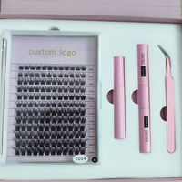 Kit d'extensions de cils individuels DIY, cils en grappe, adhésif et fixateur, courbure C D, segments pré-coupés, marque privée, fibres