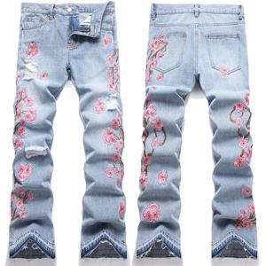 Micro-Jeans blu prugna ricamato per giovani pantaloni utilitari stile High Street traspiranti e lavabili per la stagione primaverile - Product Image 1