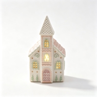 Vente en gros de maisons de bougies de Noël en porcelaine - Porte-bougie artisanal en forme de maison en pain d'épices et d'église