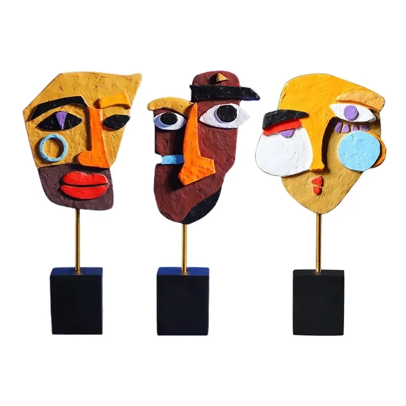 Modern Handcrafted Statues Resin African Art Tribal Figurines Abstract Face Sculpture for Home Decor