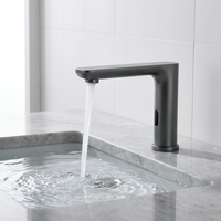 Robinet à capteur moderne sans contact, monotrou, en acier inoxydable 304, finition chromée gris anthracite, durée de vie commerciale 500 000 utilisations, pour chambre à coucher