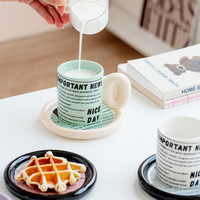 Ensemble tasse à café et soucoupe en céramique style journal créatif, style minimaliste, pour la maison/le bureau, assiette à dessert pour le thé de l'après-midi, vente en gros