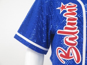 Maillot de baseball à sequins bleu, design personnalisé, fabrication sur mesure, pour compétition, tenue d'équipe de cheerleading, maillot de baseball à sequins - Product Image 3