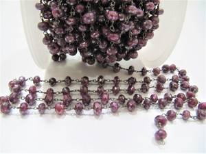 Rubí Natural Silverite Rondelle Facetado 6 a 8 mm Tamaño de cuentas Rosario Cadena de joyería de alta calidad Fabricación de pistola Cadena de metal al por mayor - Product Image 2