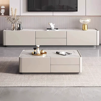 Table basse et meuble TV combinés en dalle de roche, style moderne minimaliste pour salon