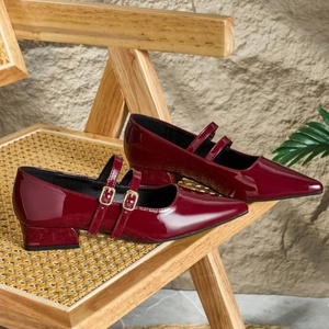 Scarpe Mary Jane da Donna con Punta Affusolata e Tacco Quadrato, <span class=keywords><strong>Bordeaux</strong></span> Lucido, Tacco Grosso, Stile Club con Fibbia, Tendenza Moda Evergreen Primavera - Product Image 2