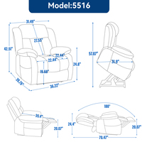 Fauteuil inclinable électrique de taille moyenne à double moteur à position infinie jusqu'à 350 LBS en cuir véritable noir