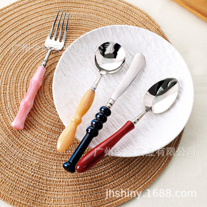 Starry Color Acrylic 304 Stainless Steel Cutlery Set Knife Fork Spoon Simple Style Solid Color Polishing Mirror - Product Image 2