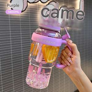 Verano Rosa negro plástico vaso botella de agua 1.4L portátil para mujeres chica para beber jugo té Ideas infusor estudiante - Product Image 4