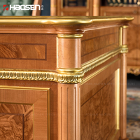 Haute brillance en bois or ligne sculpture entreprise patron exécutif classique Table de travail mobilier de bureau luxe PDG bureau chaise de bureau