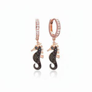 Best Selling Seahorse <b>Dangle</b> <b>Black</b> Zircon Stone <b>Earrings</b> Turkish Wholesale Handcrafted 925 Sterling Silver Jewellery - Product Image 2