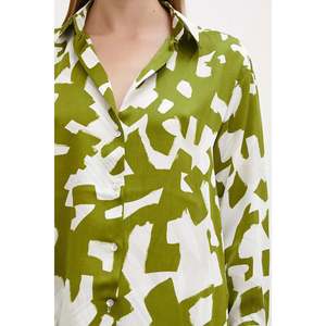 Camisa de Gasa con Estampado Geométrico para Mujer, Verde, con Botones, Estilo Casual para el Día a Día - Product Image 4