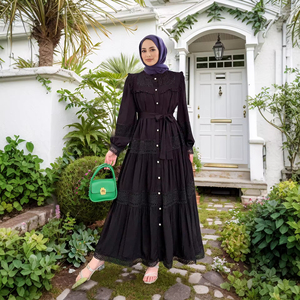 Robes de Ramadan pour femmes musulmanes, pantalons hijab, tenues islamiques, kaftan, robe arabe, abaya, broderie ajourée, élégante, dentelle, patchwork, chemisier, ensemble maxi - Product Image 1