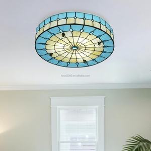 Plafonnier LED créatif fait main de style Tiffany en verre teinté avec cadre en acier, 12 pouces, pour salon et chambre à coucher - Product Image 3