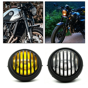 Phare avant rétro à grille de 7 pouces pour moto Harley Triumph CG125 GN125, faisceau haut et bas, noir chromé jaune transparent - Product Image 2