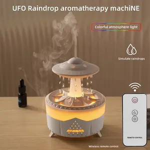 Yeni UFO yağmur damlası nemlendirici 350ml 7 değişen renkler LED lamba ultrasonik uzaktan kumanda yağmur bulut Aroma YAYICI