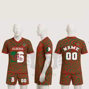 Conjunto de Camiseta y Pantalones Cortos de Fútbol Retro de Argelia para Hombre 2026, Personalizable, Transpirable, con Cuello en V - Product Image 1