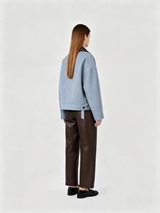 Manteau d'hiver pour femme en mélange de laine 61% et d'alpaga Suri 31%, col en cuir court, veste décontractée surdimensionnée - Product Image 2