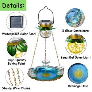 Bains d'oiseaux d'extérieur avec lumières solaires, bains d'oiseaux suspendus pour l'extérieur, mangeoires à oiseaux antiques avec piédestal pour planteur de fleurs pour le jardin - Product Image 3