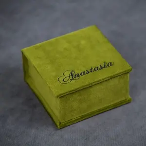 Handmade natural velvet jewellery boxes packaging square mono gramed wedding proposal velvet gift box