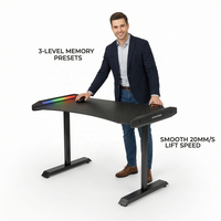 Bureau debout électrique moderne en aluminium AOR pour le gaming et le bureau, avec synchronisation RGB, support intégré pour clavier et souris USB, support pour casque, extensible