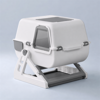 Bac à litière semi-automatique pour chat, auto-nettoyant, avec capot en PP, pliable, base inclinable, 65L, extra large, 49x55x51cm