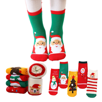 Chaussettes d'hiver mi-mollet pour enfants, motif Noël, épaisses, en tissu éponge rouge, dessin animé, chaudes, mignonnes, antibactériennes, respirantes, pour garçons, filles et bébés
