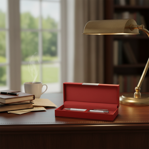Astuccio portapenne liscio Red Box per 1-2 penne con interno in velluto e finiture argentate - Product Image 3