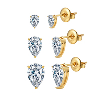 Anting Tusuk Zirkonia Kubik AAAAAA Bentuk Tetesan Air Mata yang Cantik, Bahan Baja Tahan Karat 316 Berlapis Emas dengan Setting Prong untuk Wanita
