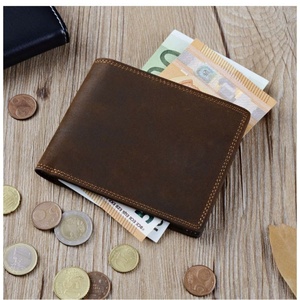 New Arrival Genuine Crazy Horse Leather RFID Blocking Vintage Short Open Closure Polyester Lining Wallets for Men - Product Image 6