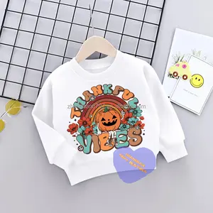 Custom 2022 Toddler Long Sleeve Thankful Vibes Printed Pullover Sweater Children's White Garment