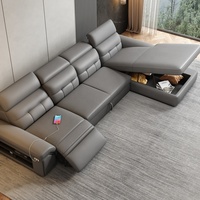 Sofá Cama Seccional Moderno Multifuncional de Cuero Genuino Eléctrico Italiano, Reclinable, para Casa o Villa