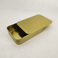 Boîte en métal rectangulaire dorée recyclable à couvercle coulissant, 60x34x11mm, pour parfum, savon, baume, avec logo personnalisé, directement de l'usine