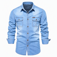 Chemise en jean pour homme à manches longues, simple boutonnage, style italien vintage, séchage rapide, personnalisable OEM, idéale pour les réunions d'affaires