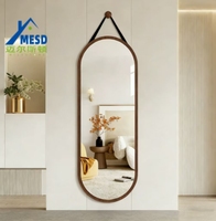 Miroir mural ovale Racetrack avec cadre en aluminium, sangle en cuir, cadre décoratif en MDF doré pour chambre à coucher, salon, hôtel