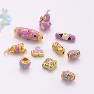 Perles Dzi en émail ancien style tibétain, motif gouttelette, mantra à six syllabes, perles intercalaires gourd violettes, accessoires de bijoux DIY - Product Image 4
