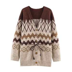 <span class=keywords><strong>Camisa</strong></span>/Blusa de Punto con Cinturón Jacquard Retro de Otoño para Mujer, Estilo Europeo y Americano, Comercio Exterior Transfronterizo - Product Image 1