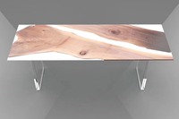 Table à manger tendance en résine époxy et noyer sur mesure - Table multifonctionnelle pour salon et table à thé avec base en acrylique. Design moderne.