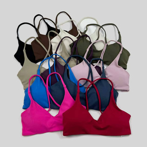 Sujetador deportivo con logo personalizado, cuello en V, espalda cruzada, <span class=keywords><strong>de</strong></span> secado rápido, alta sujeción, para yoga, running, push-up, transpirable, para gimnasio y fitness. - Product Image 1