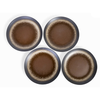 Service de vaisselle en céramique de porcelaine brun foncé pour salade, brunch, déjeuner, banquet, ensemble de 4 assiettes et bols, assiettes argentées