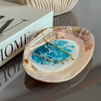 Plato de Joyería de Resina con Conchas de Ostra Hecho a Mano, Mini Bandeja de Conchas de Epoxi con Paisaje Oceánico, Decoración Boho Costera para Mesa, Regalo