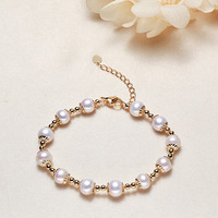 Bracelet en perles d'eau douce plaqué or 18 carats HECATE, perles rondes de 8 mm, qualité AA, certifié par un tiers, pour femmes
